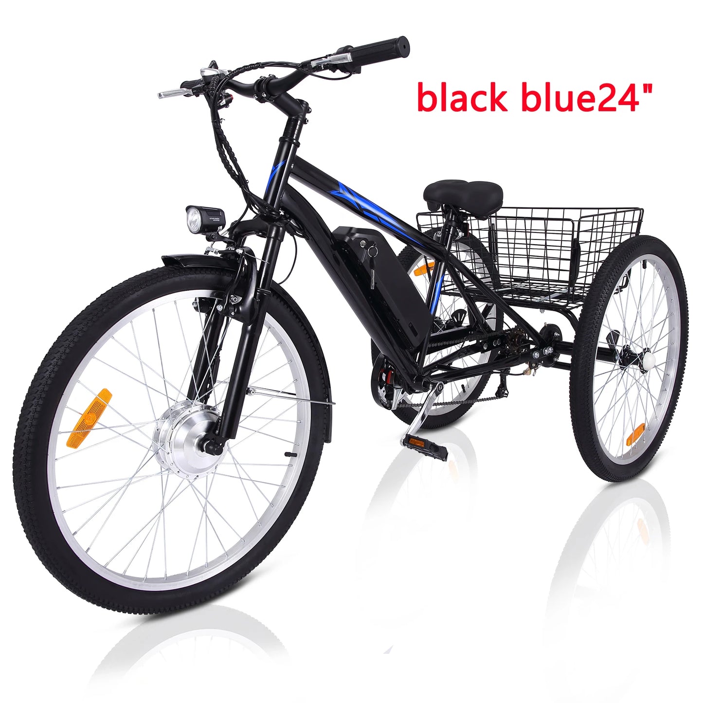 3 Wheel Electric Bicycle for Men Women, 350W Motor Electric Tricycle for Adults, 24" Fat Tire Motorized Bicycle w/ 36V 10Ah Remo