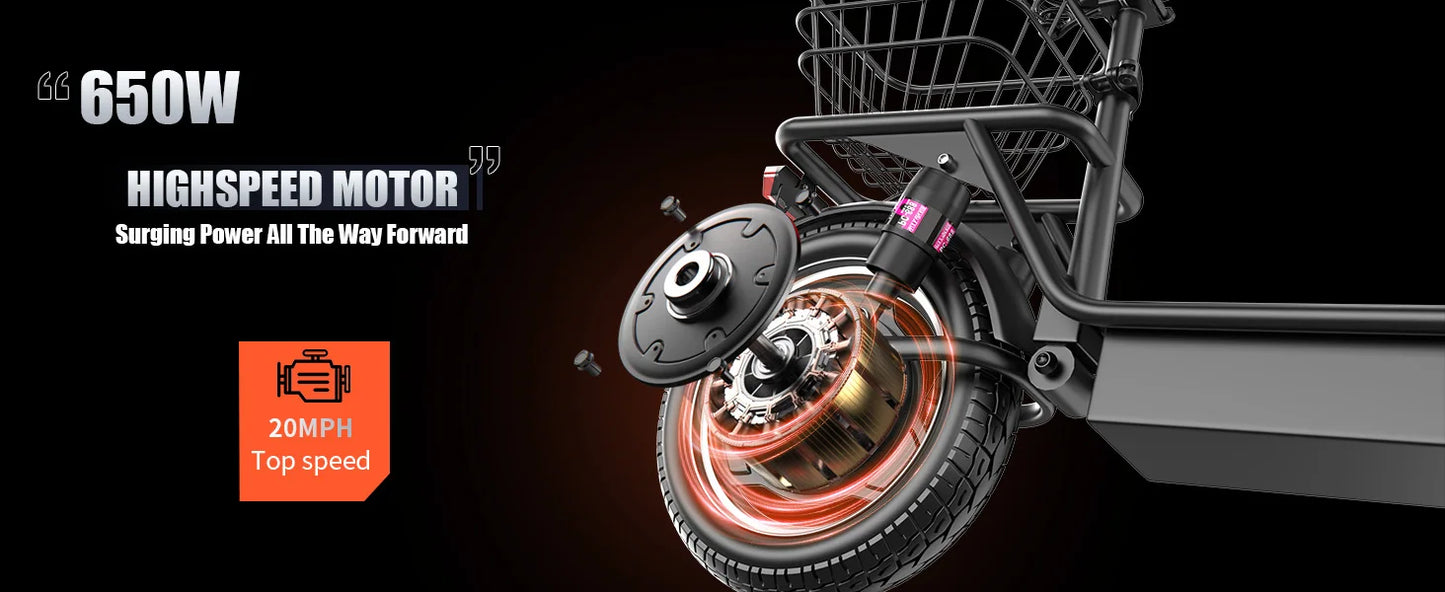 Foldable Electric Scooter with Basket for Adults, 500W Motor, Full Suspension, Motor Escooter Suitable for Commutting Travel