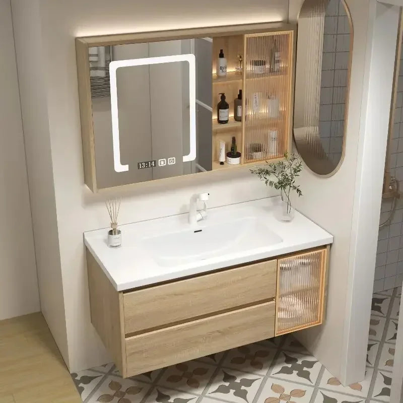 Jewelry Locker Decorations Bathroom Cabinet Small Mirror Wooden Closet Display Cabinet Shelves Washbasin Gabinetesalon Furniture