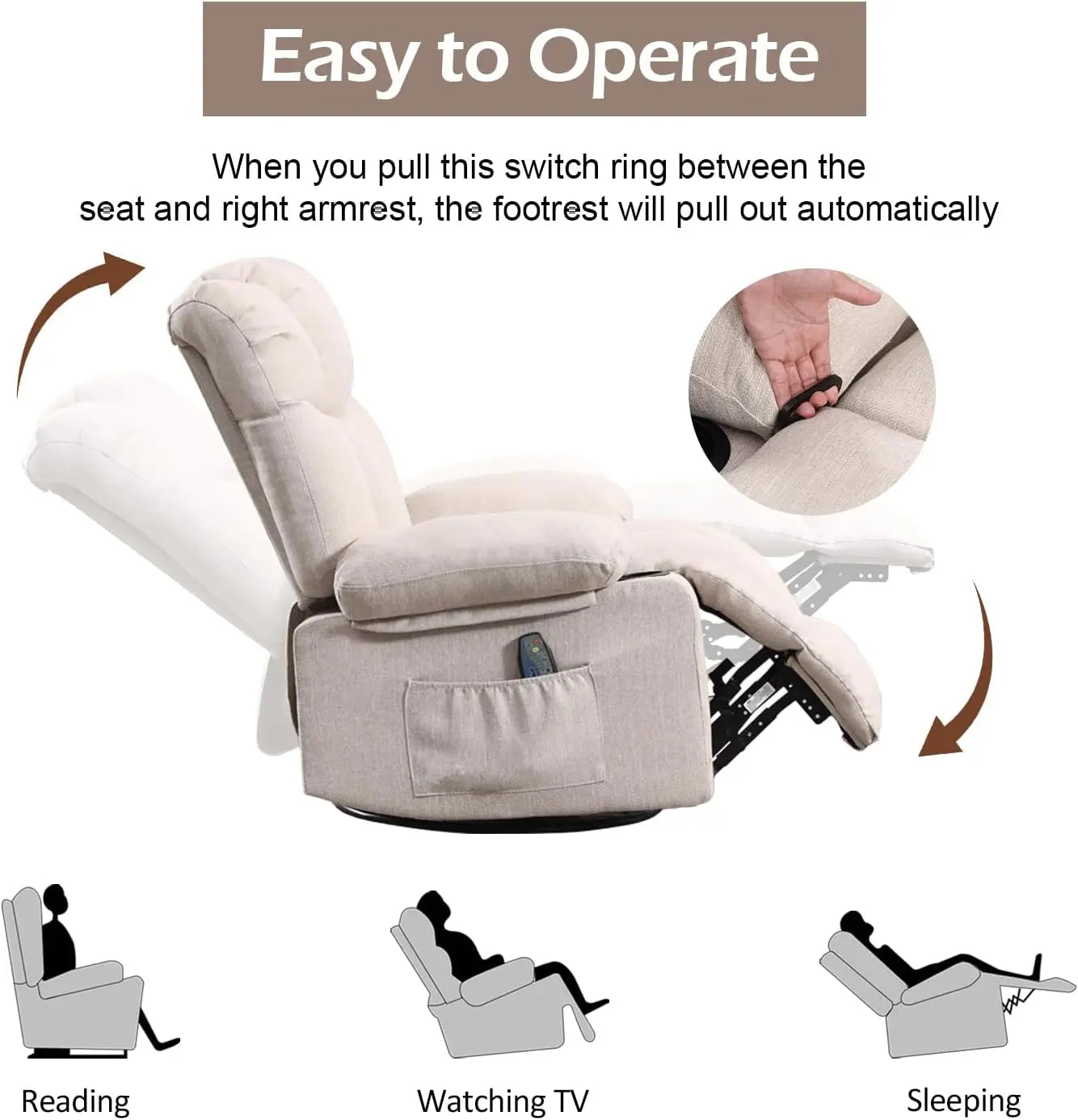 Massage Swivel Rocker Recliner with Heat and Vibration for Living Room Bedroom