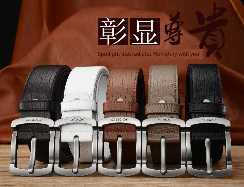 White Korean Style Trendy Casual Men's Leather Belt for Young People