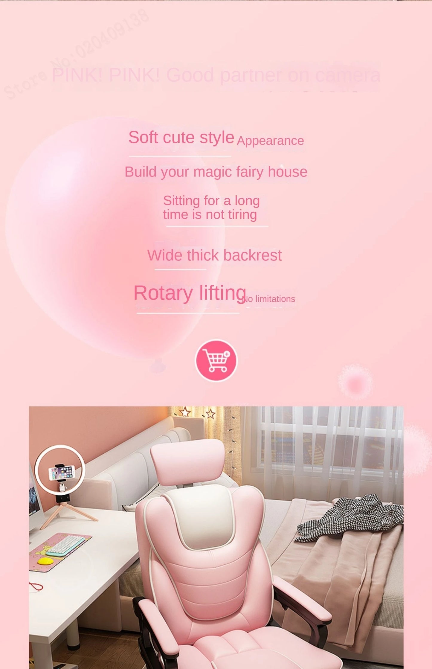 Pink Gaming Chair for Girls Home Computer Office Chair Comfortable Pink PU Leater Bedroom Sofa Reclining Writing Desk Chairs