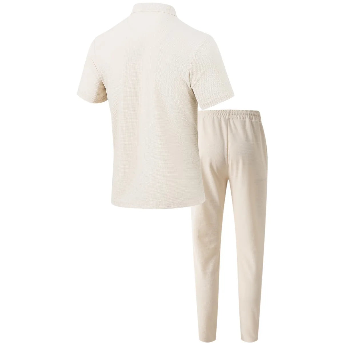 2025 New solid color button pocket shirt short sleeve trousers waffle check two-piece set, outdoor travel set spring and summer