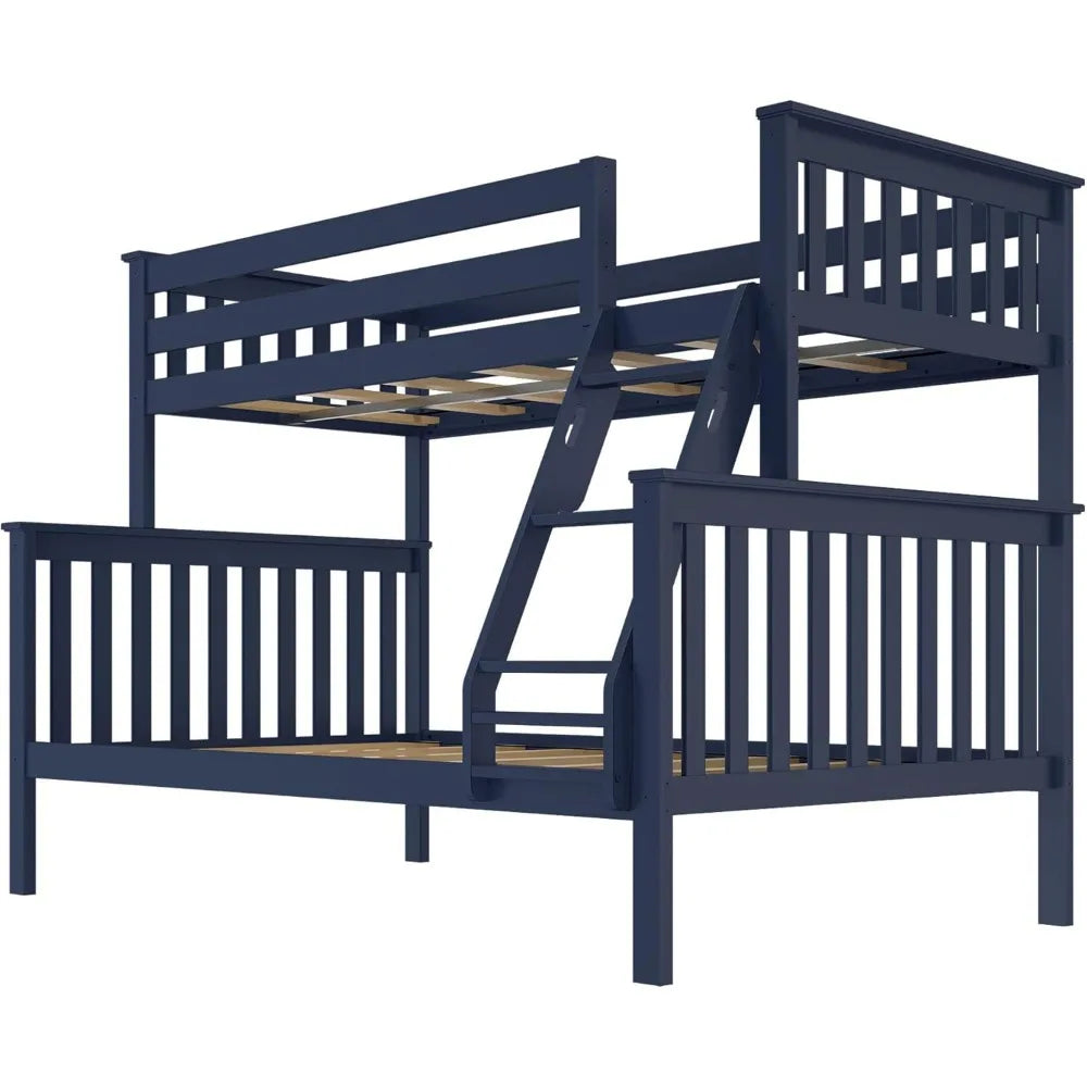 Children Beds, Bunk Bed Twin Over Full Size with Ladder, Solid Wood Platform Bed Frame with Ladder for Kids, Safety Guardrails