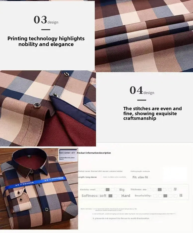 2025 Men's Autumn Winter Thick Warm Long Sleeve Plaid Shirt