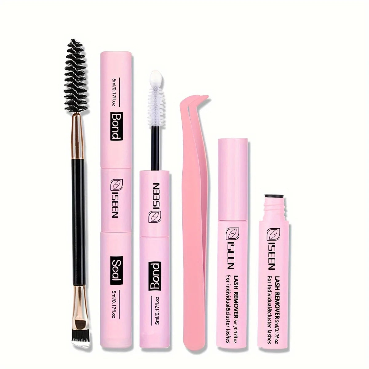 ISEEN Eyelash Bond & Seal 10ml Eyelash Glue Remover 5ml Eyelash Curler Eyelash Brush Tweezer Kit Makeup