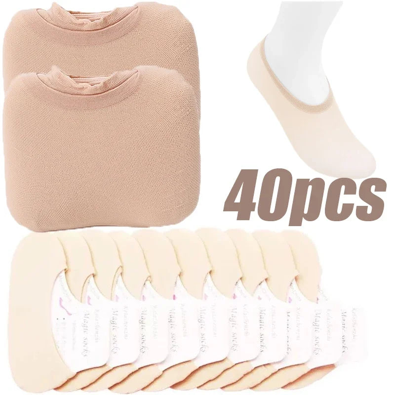30pairs Summer Short Socks Women Invisible Thin Boat Socks Female Non-slip Seamless Ice Silk Ankle Sox High Heels Slippers Sock