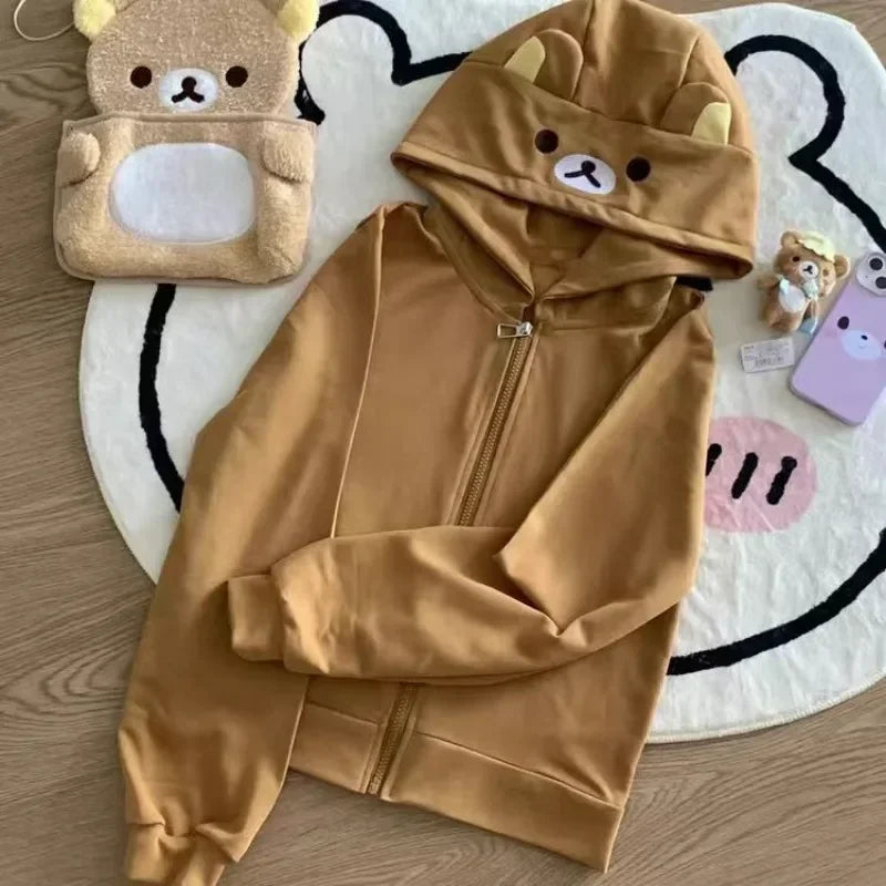 Y2k Harajuku Streetwear Hoodies Women Japanese Style Kawaii Sweet Cute Cartoon Print Zipper Sweatshirt Soft Girl 2025 Jacket