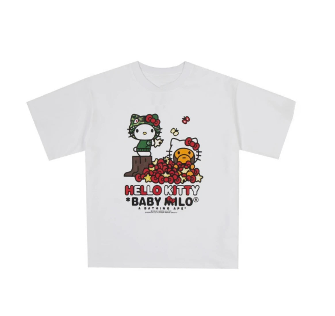 HelloKitty Sanlio Classic INS Letter Print Cotton Loose Male and Female Couple Short Sleeve T-shirt Is for Both Men and Women