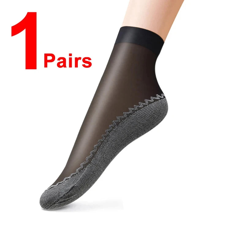 1/10Pairs Womens Anti-Slip Cotton Sock Thin Socks Casual Non-Slip Bottom Splice Spring-Autumn Transparent Ladies Breathable Sock
