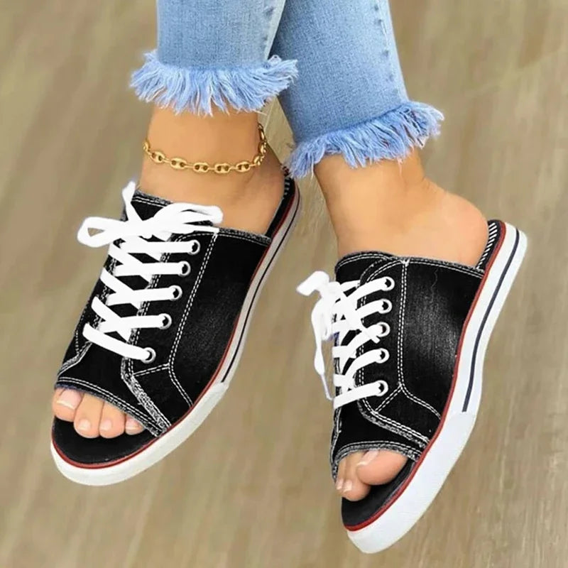 Ladies Slippers Canvas Lace-up