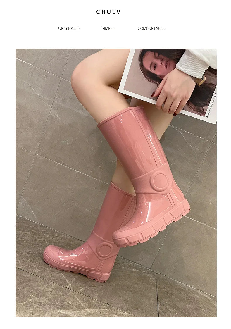 Comemore Fashion Autumn High Long Boots Women's Rain Boots Girl Outdoor Rubber Water Shoes for Women Waterproof Garden Galoshes