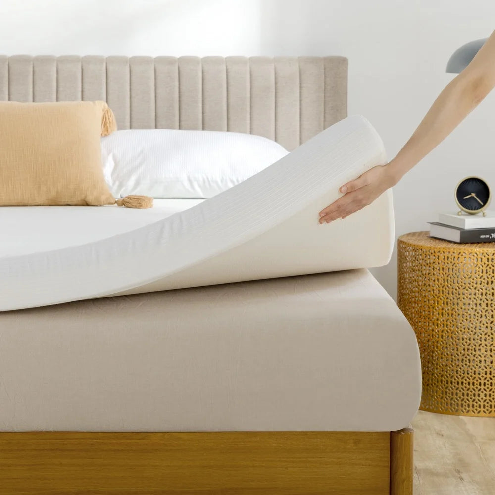 Dual-Layer 4 Inch Memory Foam Mattress Topper Twin Green Tea Charcoal Odor Absorbing Non-Slip Bed Comfort Support CertiPUR-US