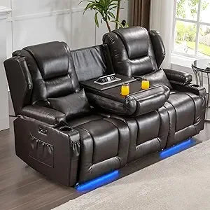 Loveseat Recliner Sofa with Power Recline, Adjustable Split Back, Multi-Port Charger, Flip-Up Backrest & LED Lighting – Home Th