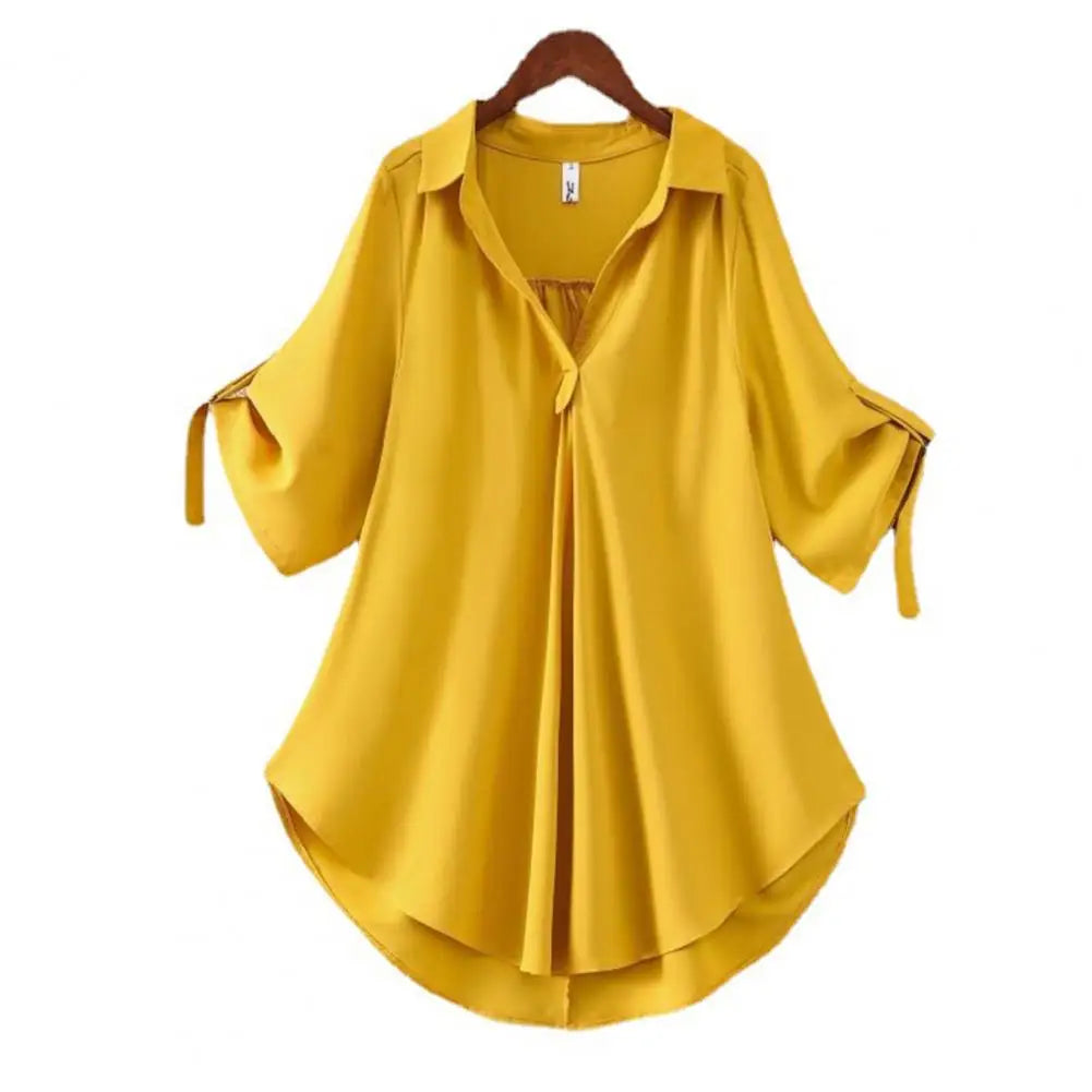 Women Summer Blouse Tunic Fashion Casual Women's Chiffon Tops Solid Color Cool Ladies V Neck Loose Blouse Summer Simple Blouse