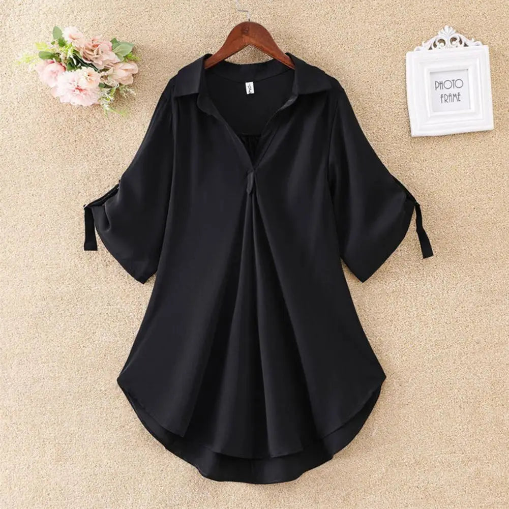 Women Summer Blouse Tunic Fashion Casual Women's Chiffon Tops Solid Color Cool Ladies V Neck Loose Blouse Summer Simple Blouse