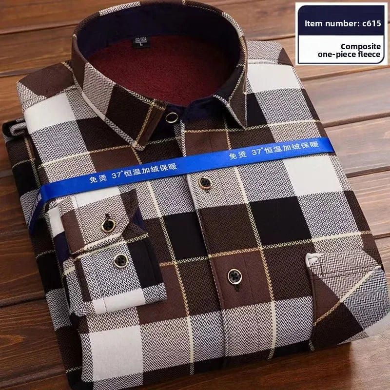 2025 Men's Autumn Winter Thick Warm Long Sleeve Plaid Shirt
