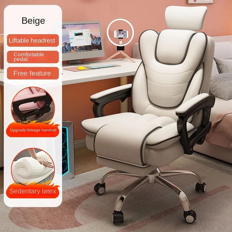 Pink Gaming Chair for Girls Home Computer Office Chair Comfortable Pink PU Leater Bedroom Sofa Reclining Writing Desk Chairs