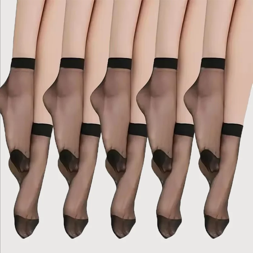 1/10pairs Black Skin Socks Women Sexy Ultrathin Stockings Female Transparent Nylon Crystal Short Ankle Sock Non-Slip Silk Socks