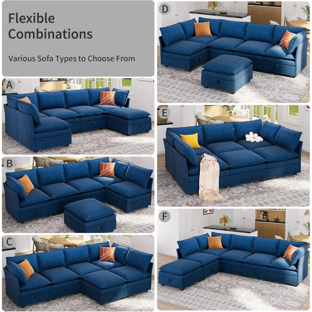 115'' Large Couches with Storage Seats for Living Room, U Shaped Sectional Sofa Couch Set, 6 Pieces Comfy Convertible Sofa Couch