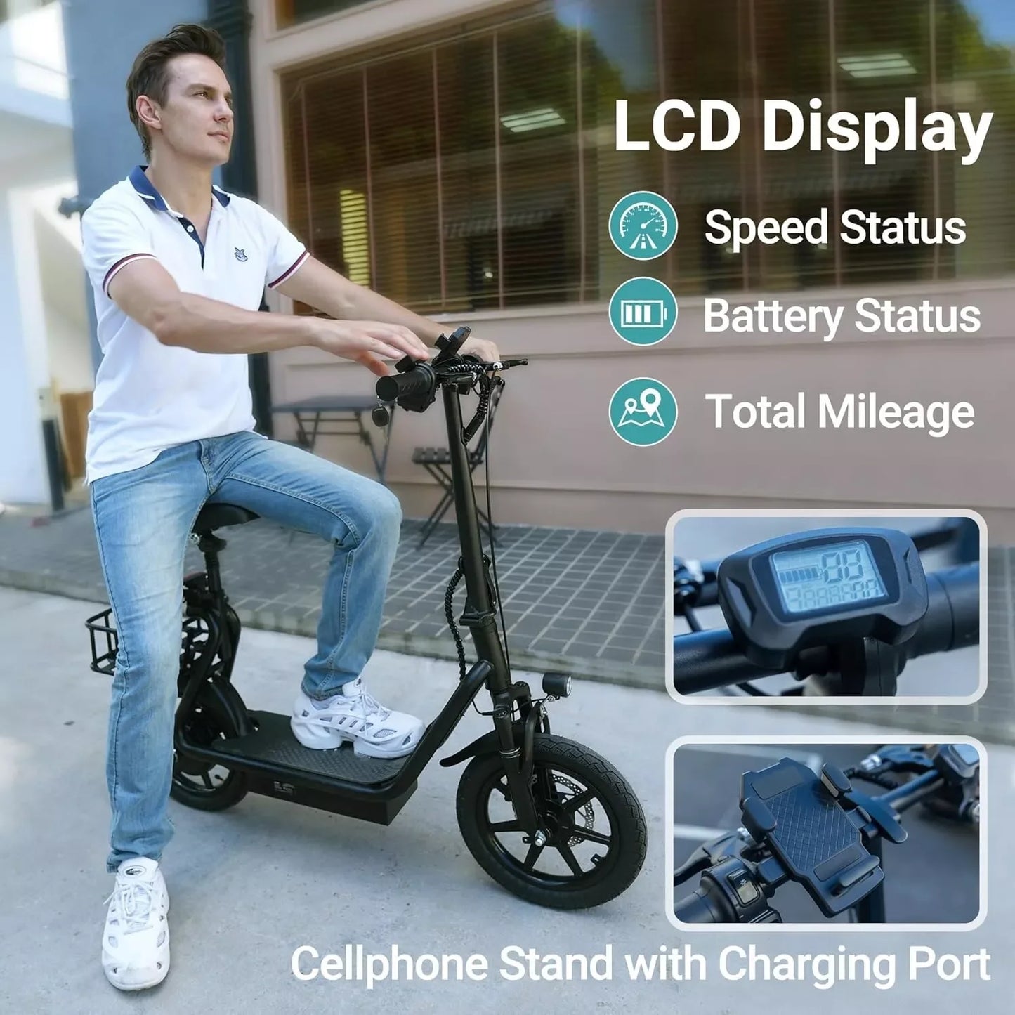 AOVOPRO 500W 14inch Electric Bicycle 10.4AH Battery 28Miles Max Range 22MPH Max Speed Shock Absorption Foldable Adult Ebike