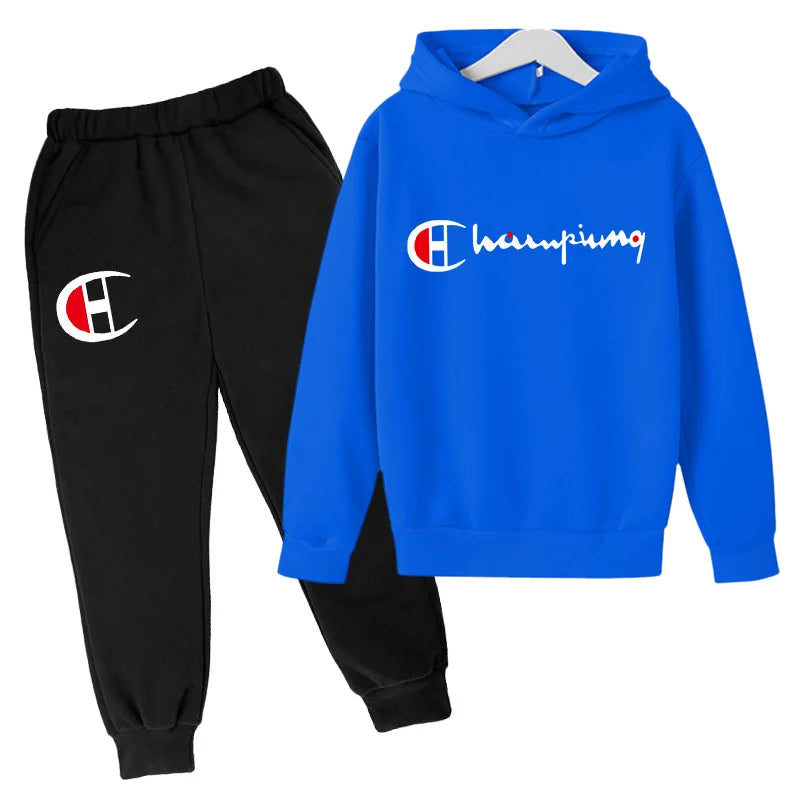 2023 Children's Spring and Autumn Hoodie Suit Boys Outdoor Sports Clothes Girls Jogging Hoodie + Trousers Clothing Coat