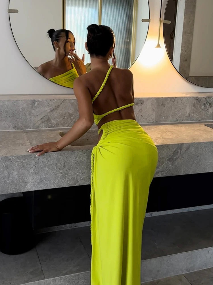 Nibber Temperament Beach Vacation 2 Piece Set Women Irregular Skew Collar Bandage Backless Tops+Ruched Skirts Summer Trend Suit