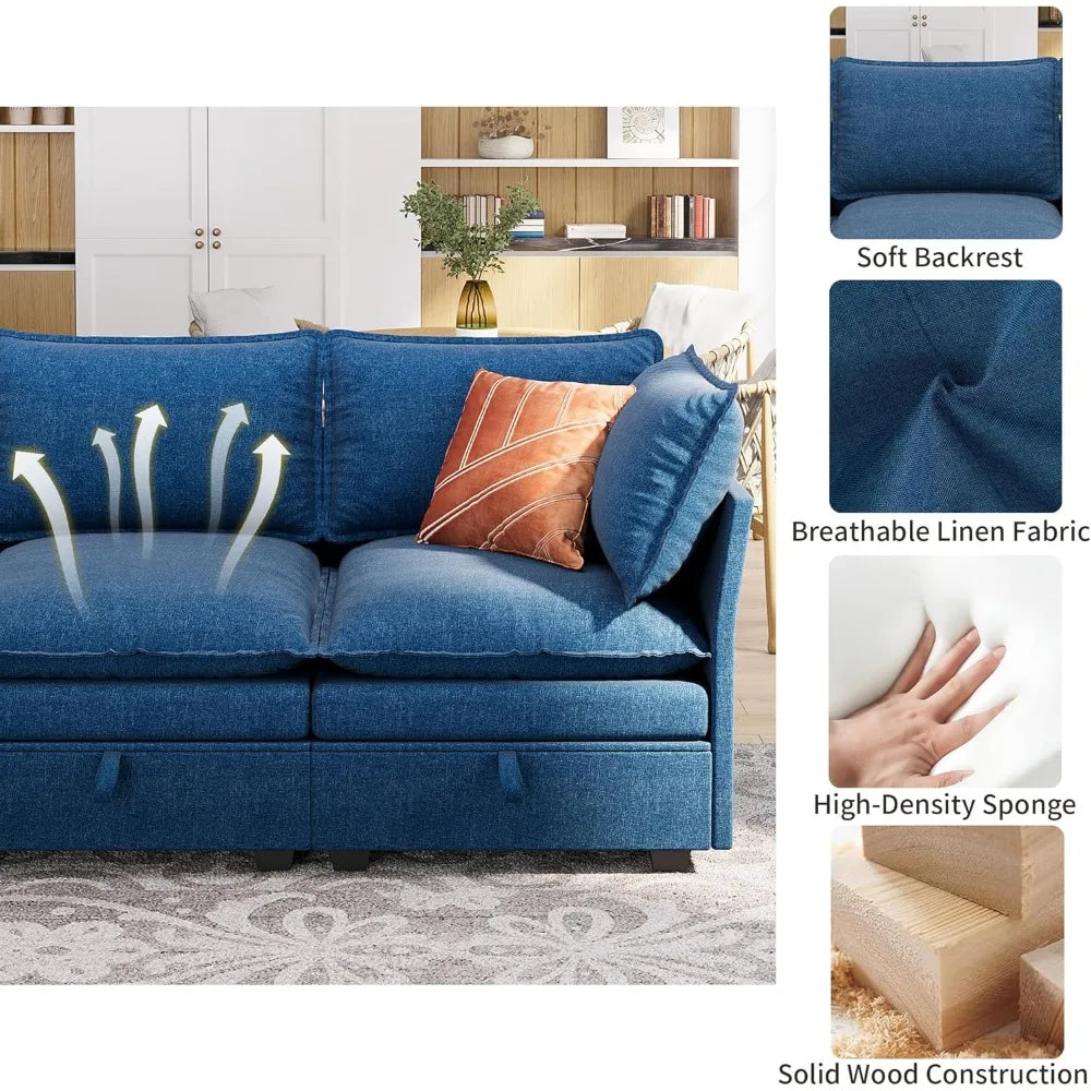 115'' Large Couches with Storage Seats for Living Room, U Shaped Sectional Sofa Couch Set, 6 Pieces Comfy Convertible Sofa Couch