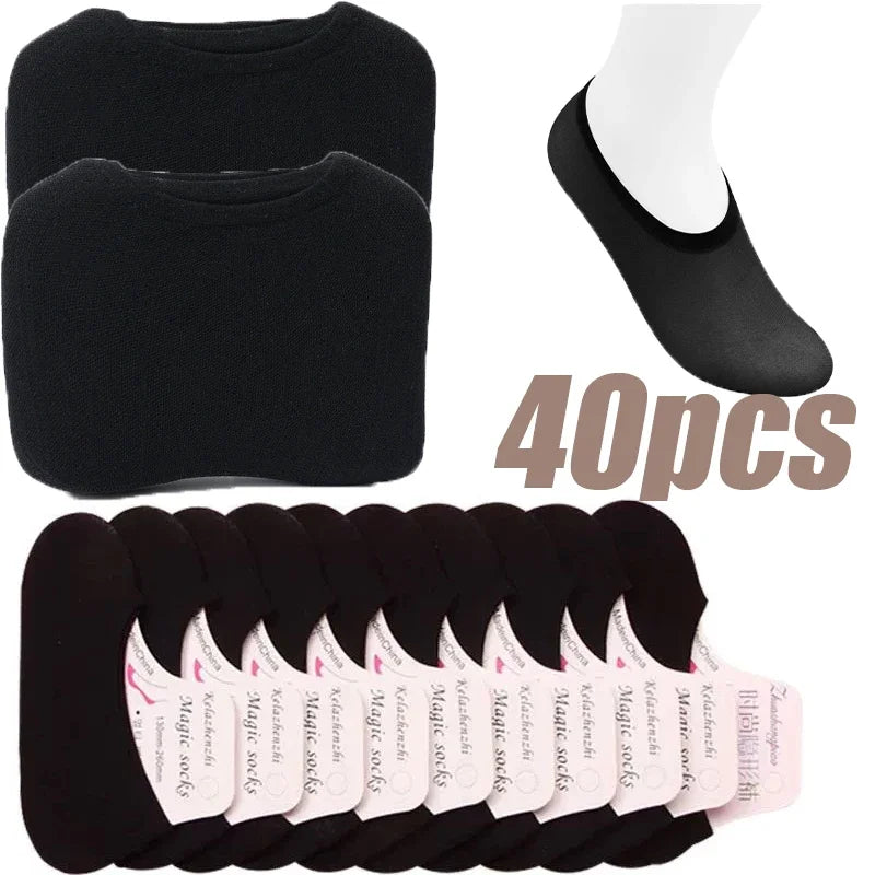 30pairs Summer Short Socks Women Invisible Thin Boat Socks Female Non-slip Seamless Ice Silk Ankle Sox High Heels Slippers Sock