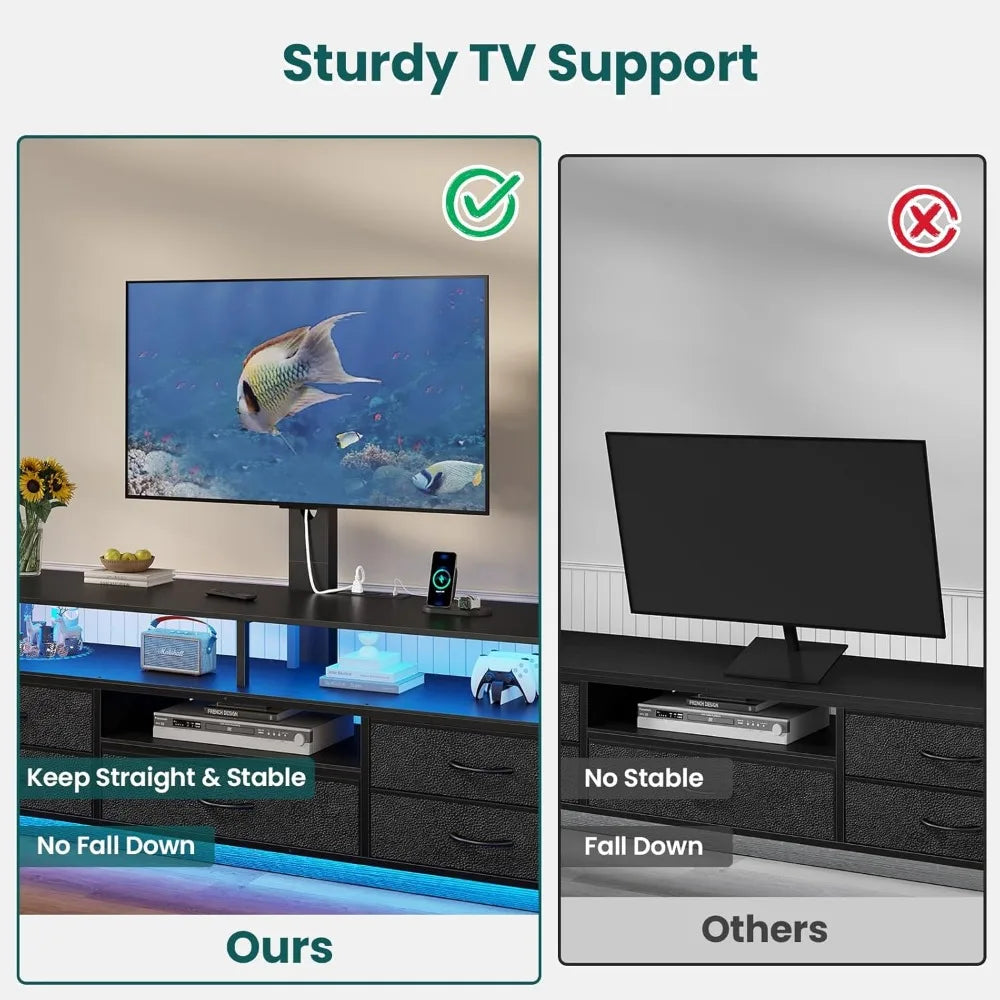 TV Stand with Mount for 32/55/65/70 inch TVs, 51.2" LED TV Stand with Power Outlets & Storage, Entertainment Center with Storage