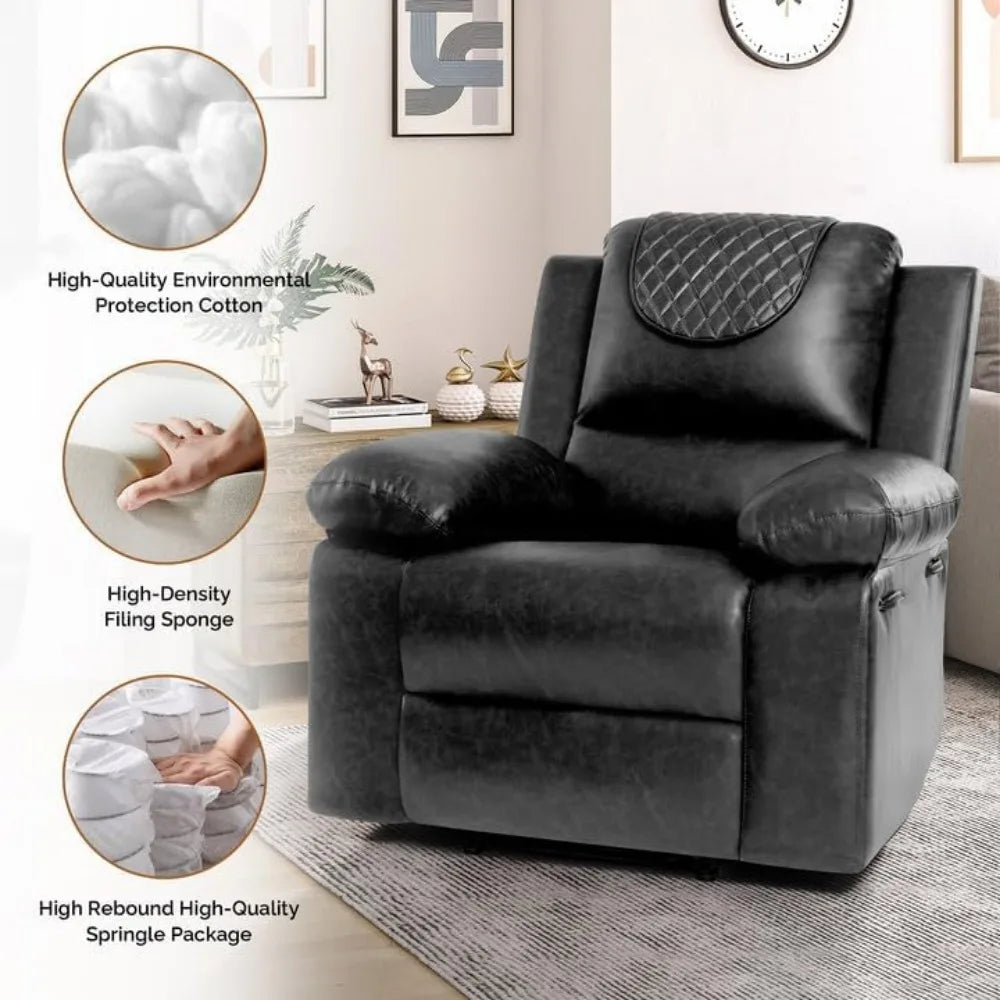 Recliner Chair, Electric Adjustable PU Massage Living Room Chairs for Adults (Black)