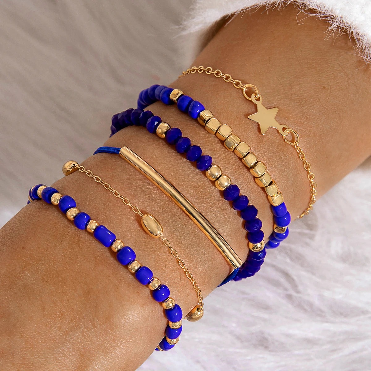 Tocona Fashionable Black Crystal Bracelets Luxury Weave Rice Bead Hand Chain Stars Decorate Jewelry Women Sets Gift 27978