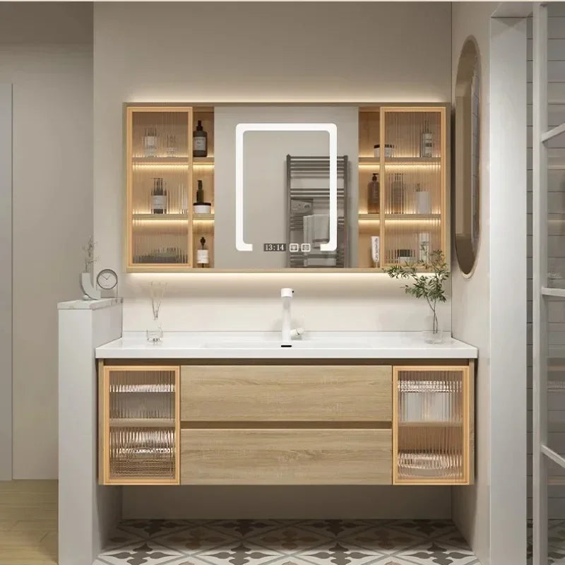 Jewelry Locker Decorations Bathroom Cabinet Small Mirror Wooden Closet Display Cabinet Shelves Washbasin Gabinetesalon Furniture