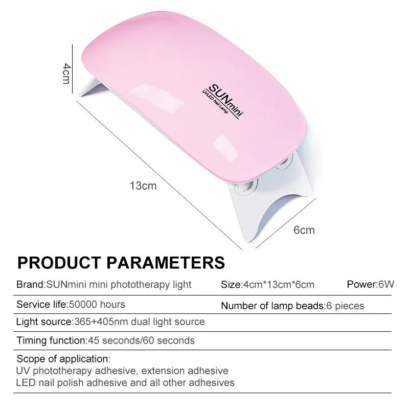 6W Mini Nail Dryer Machine Portable 6 LED UV Manicure Lamp Home With USB Cable