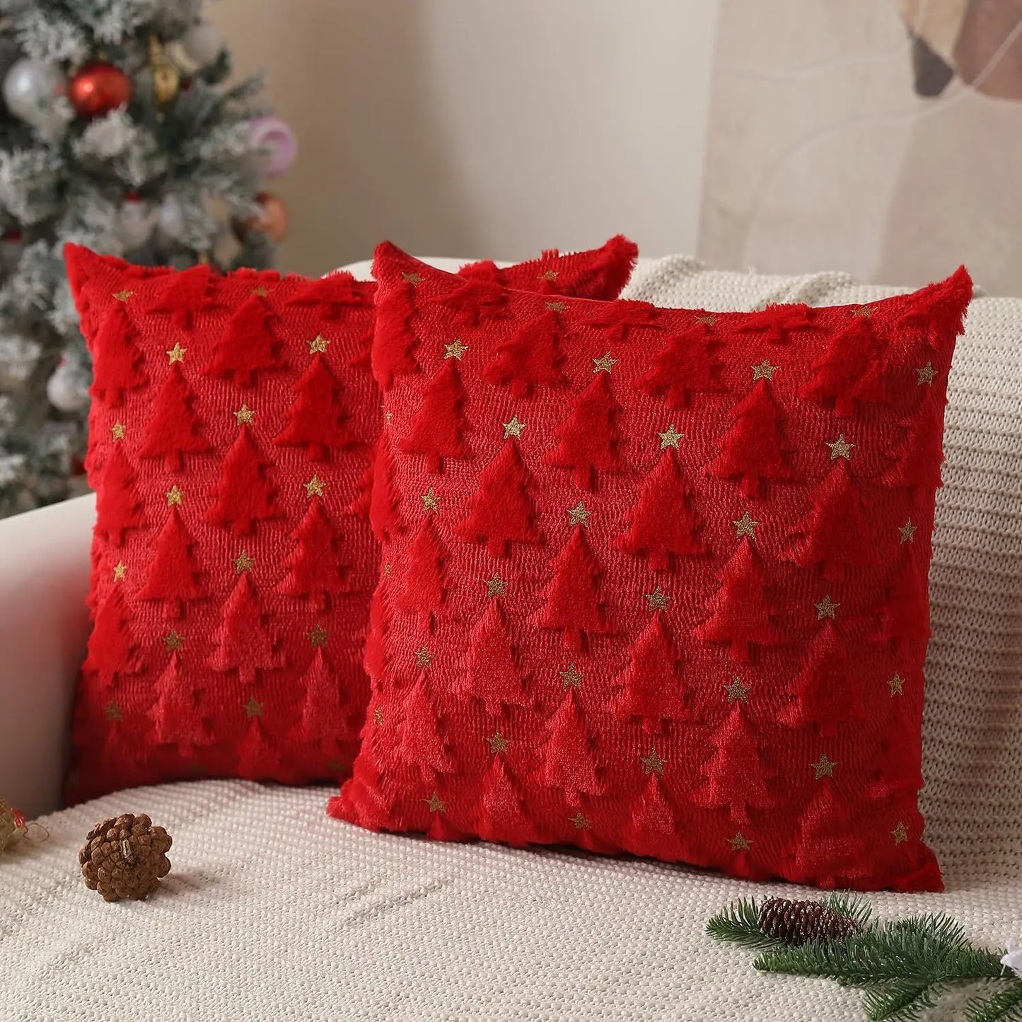 1pc Christmas Decorative Throw Cushion Set - Knitted Christmas Tree/Christmas Santa Pattern for Living Room Sofa Cushion Cover