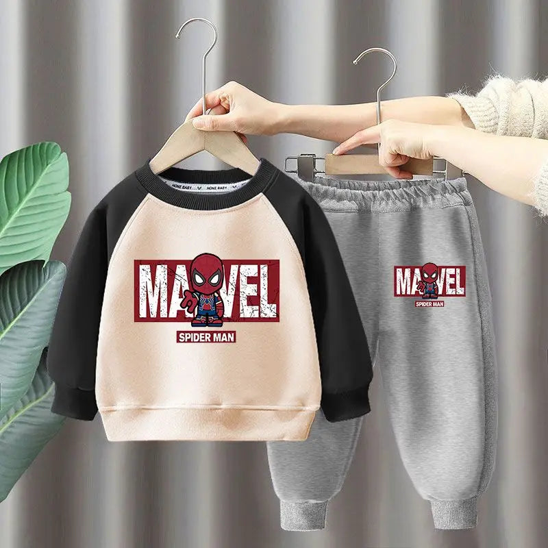 Marvel Spiderman Children's Sweatshirt Sets Boys Long Sleeved Pullover and Sweatpant Two Piece Suits Girls Casual Tracksuits