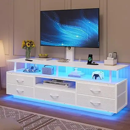 TV Stand with Mount for 32/55/65/70 inch TVs, 51.2" LED TV Stand with Power Outlets & Storage, Entertainment Center with Storage