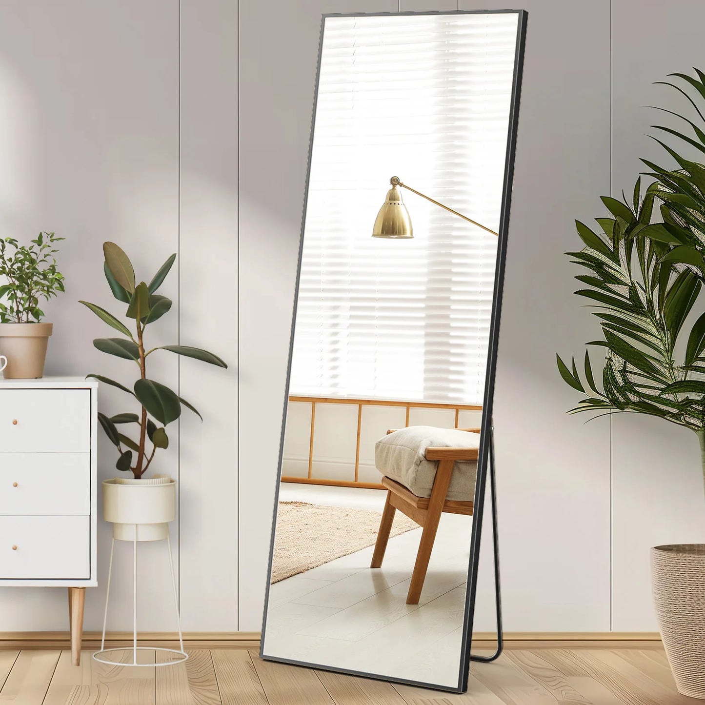 JHK-Full Length Arched Right Angle Mirror with Stand for Living Room, Sturdy Aluminum Alloy Frame, Bedroom Furniture, 59 "x 16"
