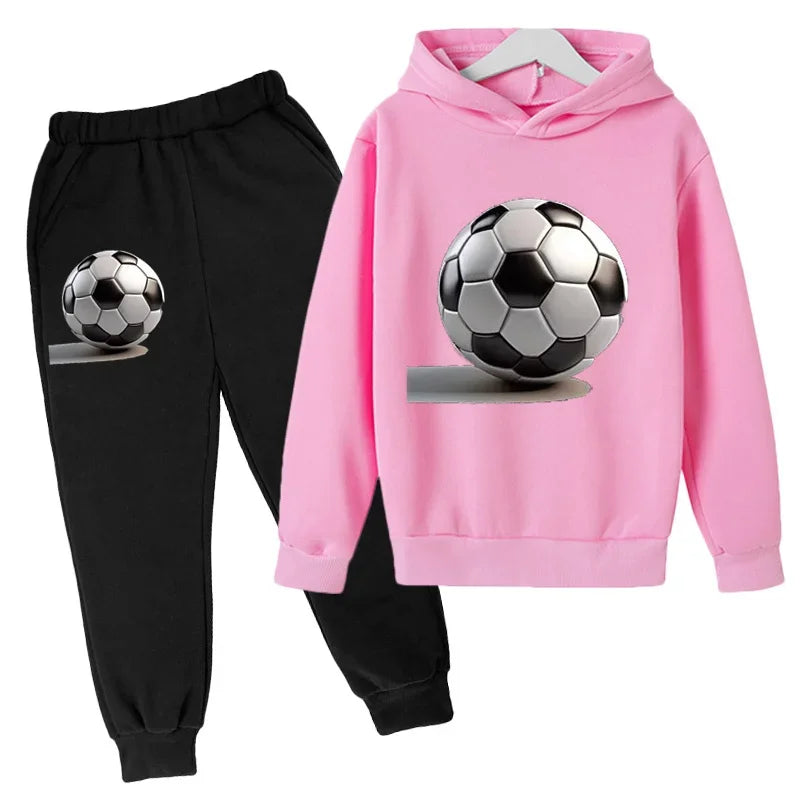 Autumn Boys and Girls Top+Pants Hoodie Casual Fashion Sports Football Printed Set