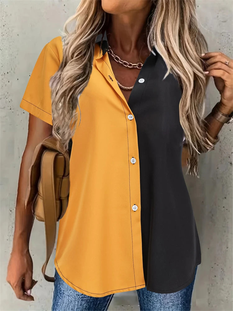 Temperament Leisure Women's Short-sleeved Shirt Fashion Loose Womens Shirt Elegant Short-sleeved Blouse Holiday Weekend Clothing