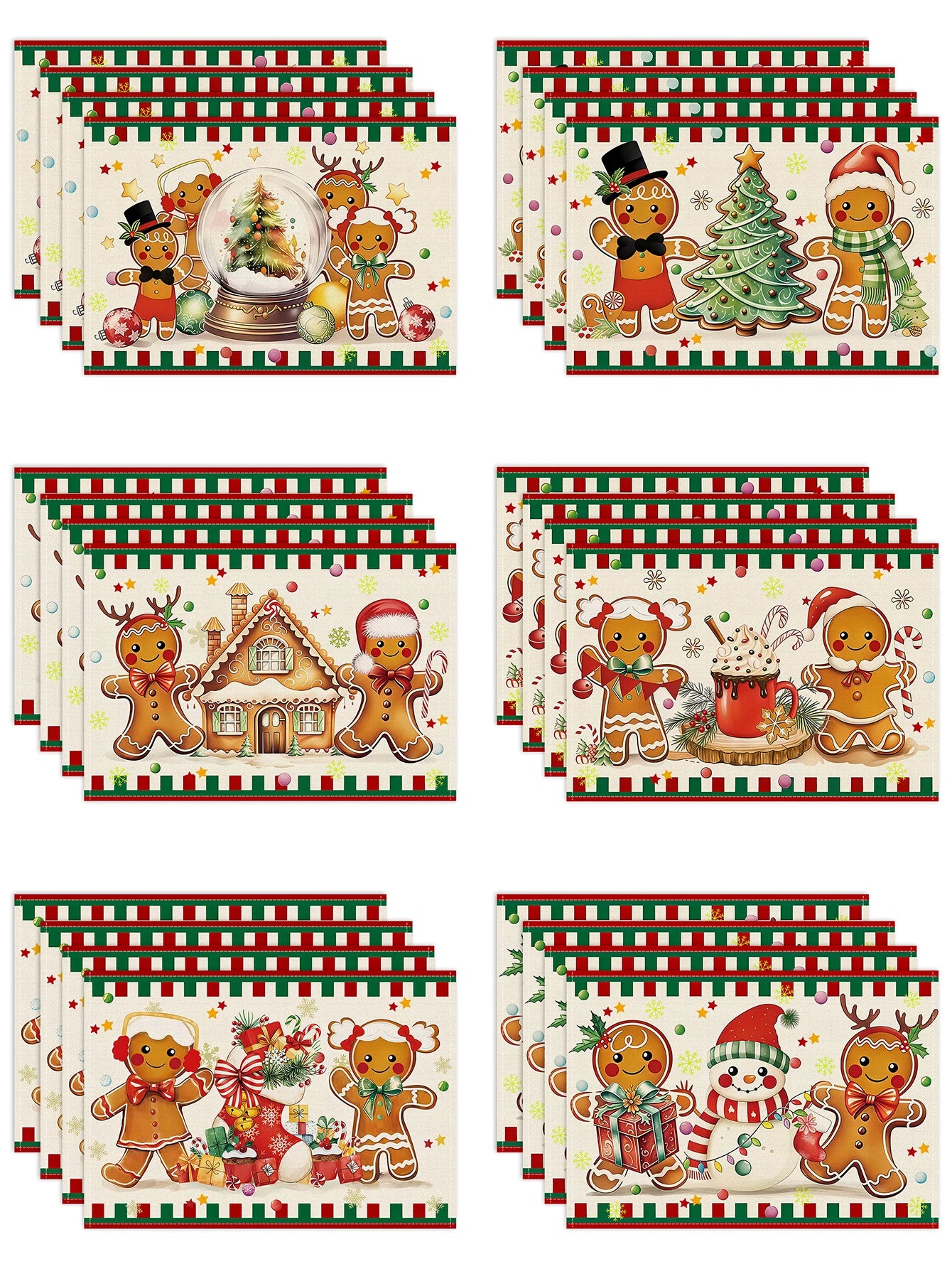 1/4/6pcs Cute Gingerbread Man Christmas Mat, Christmas Tree Snowman Snowflake Mat, Insulated Decorative Table Mat
