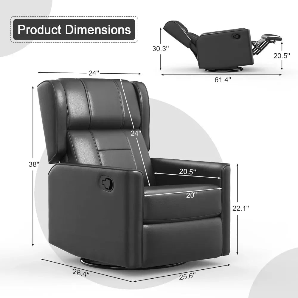 360° Swivel Recliner Chair – Plush Rocking Glider with Smooth Leather Upholstery