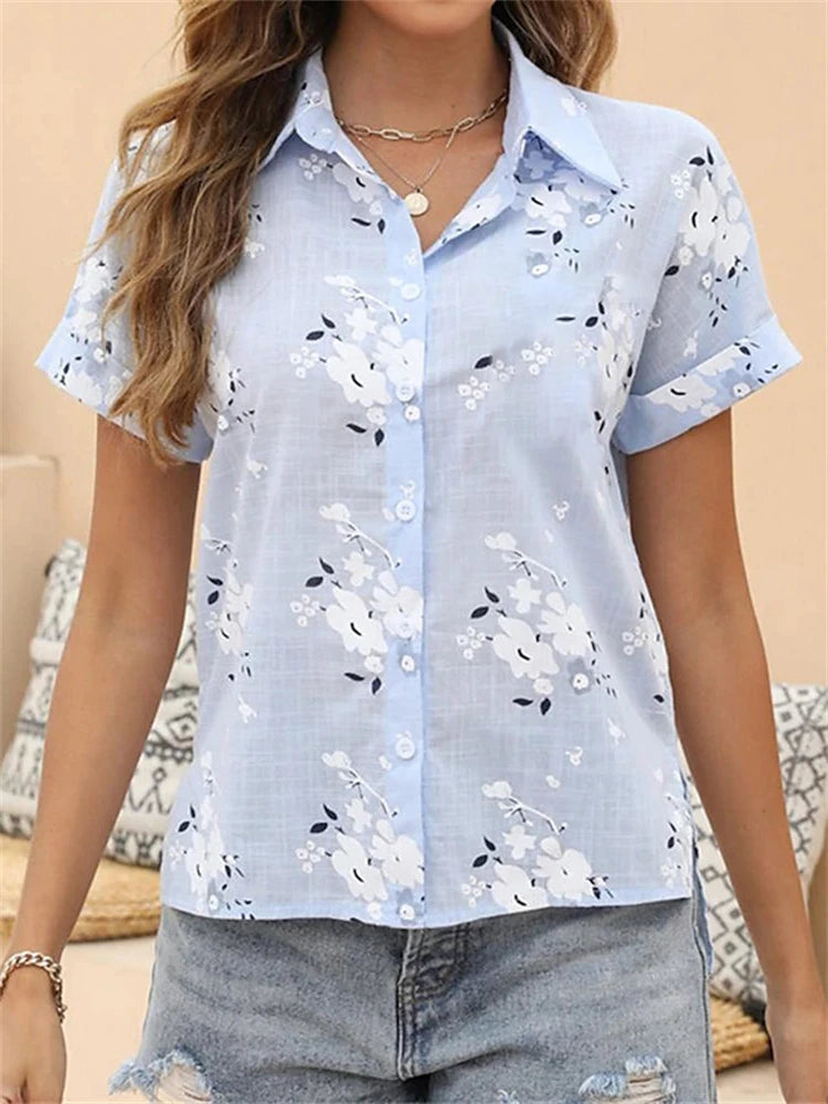 Temperament Leisure Women's Short-sleeved Shirt Fashion Loose Womens Shirt Elegant Short-sleeved Blouse Holiday Weekend Clothing