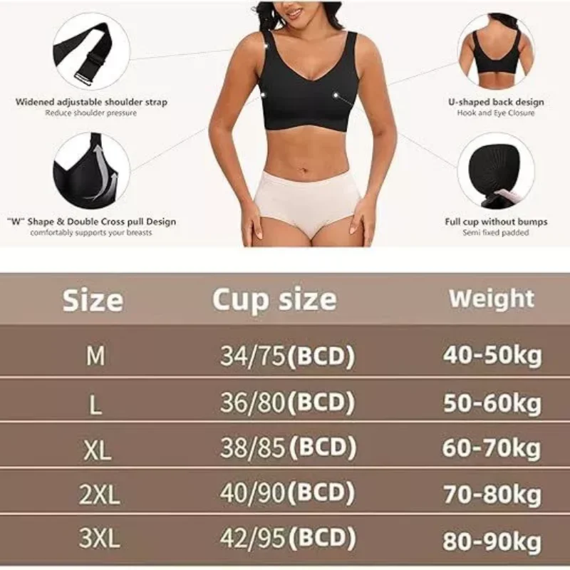 Women's Big Chest Underwear Seamless Anti-Sagging Bra Adjustable Full Cup Bra Comfortable Wireless Lingerie Summer Sports Bras