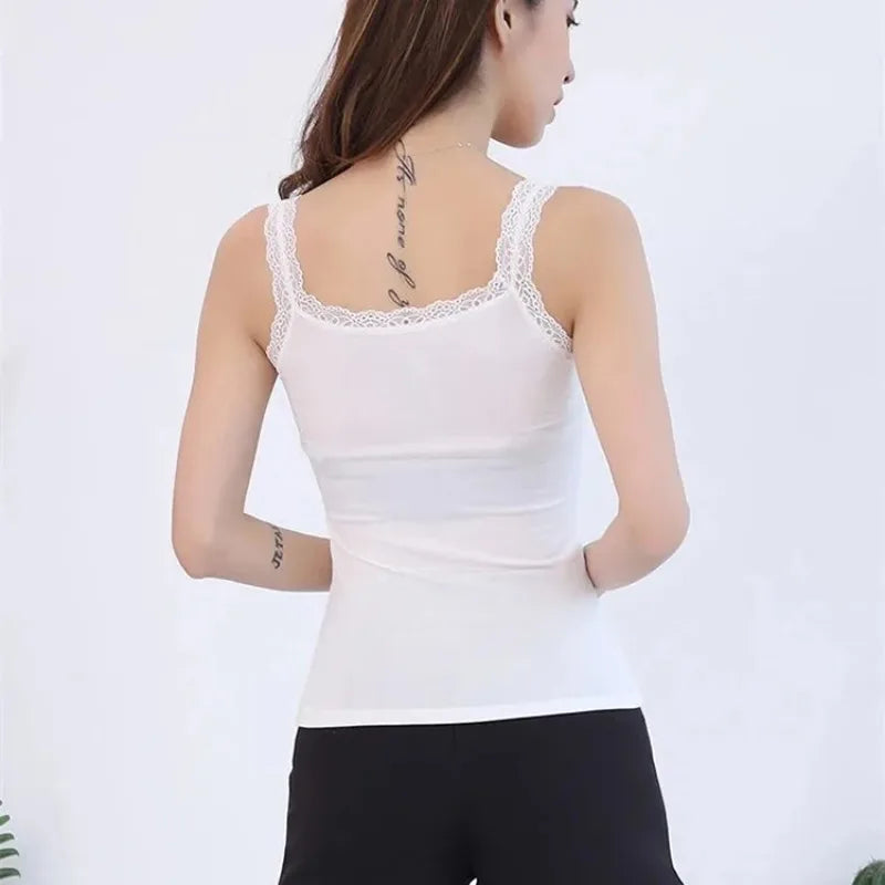 Camisole Plus Size Lingere Tank Top Lace Strap White Black Sleep Vest Bralette Crop Top Sexy Camis Slim Corset Undershirt Tanks