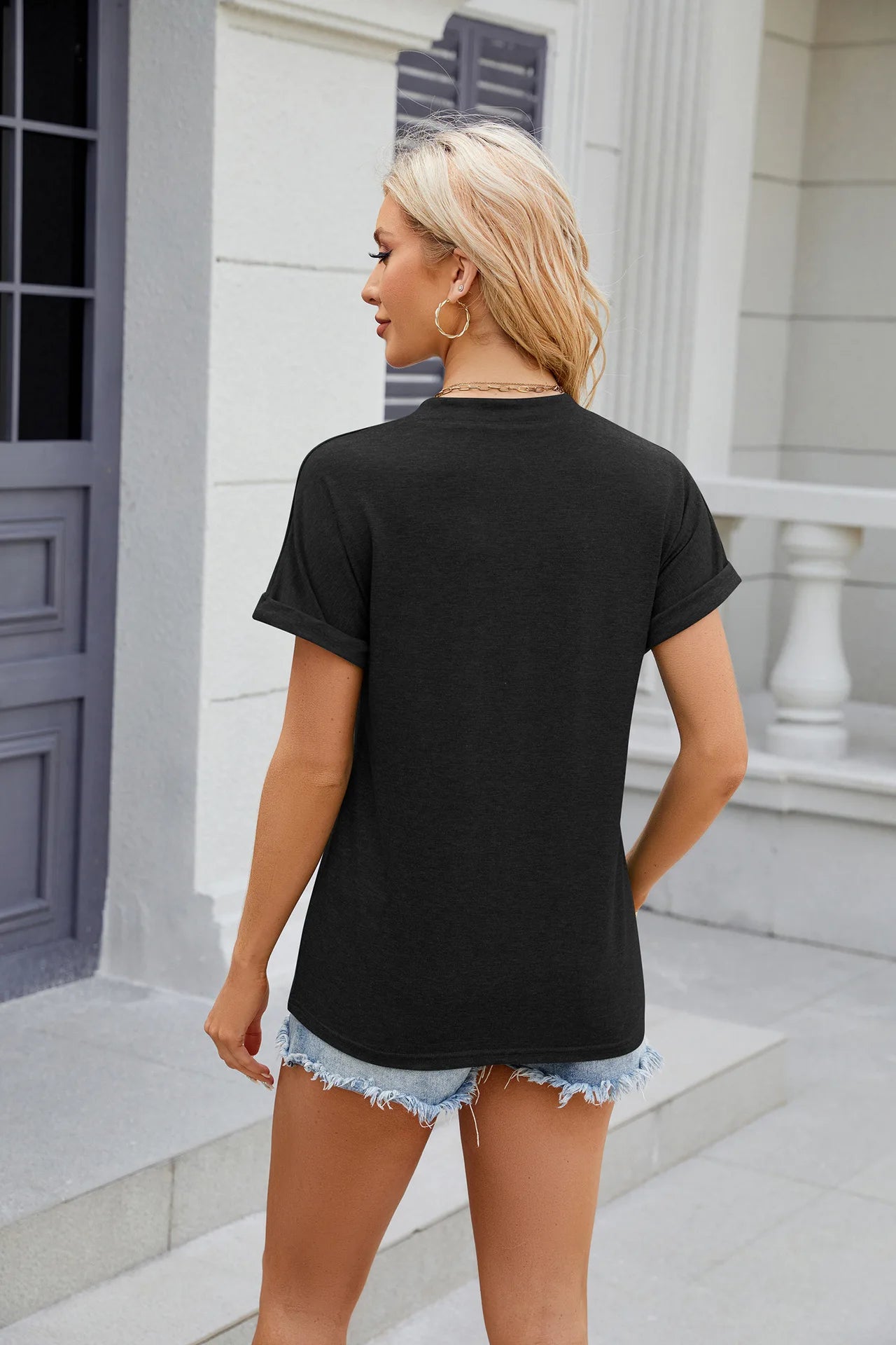 Summer Elegant Casual Shirt Fashion Button V Neck Short Sleeve Tops Solid Tunics Women'S Shirts Vintage Harajuku Lady Blouses