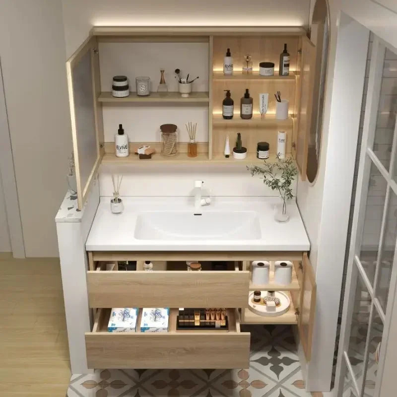 Jewelry Locker Decorations Bathroom Cabinet Small Mirror Wooden Closet Display Cabinet Shelves Washbasin Gabinetesalon Furniture