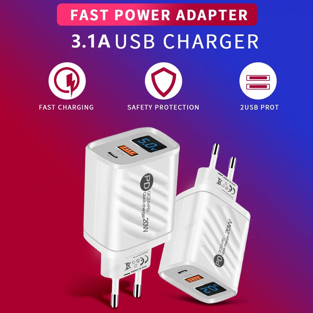 USB C Charger 20W PD Fast Charging Phone Charger Adapter For iPhone Samsung Xiaomi Huawei Quick Charge EU/US Plug Wall Charger