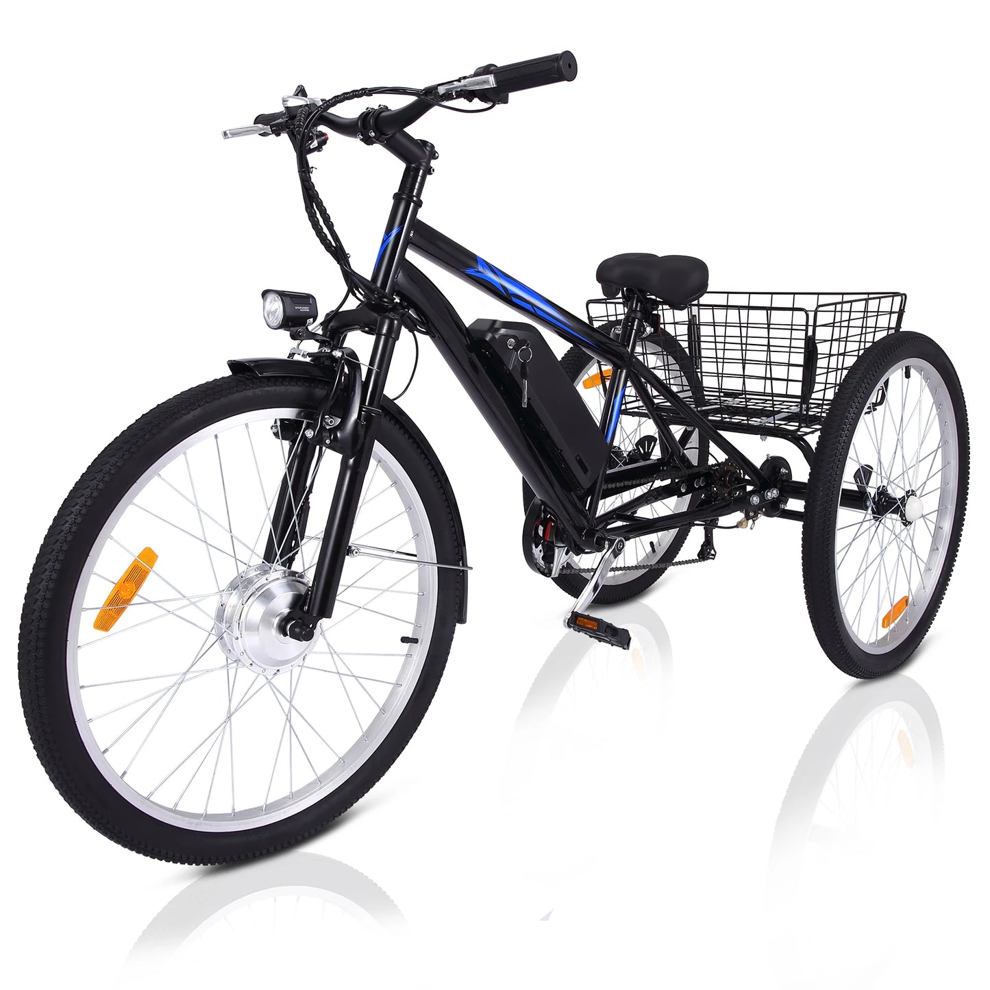 3 Wheel Electric Bicycle for Men Women, 350W Motor Electric Tricycle for Adults, 24" Fat Tire Motorized Bicycle w/ 36V 10Ah Remo