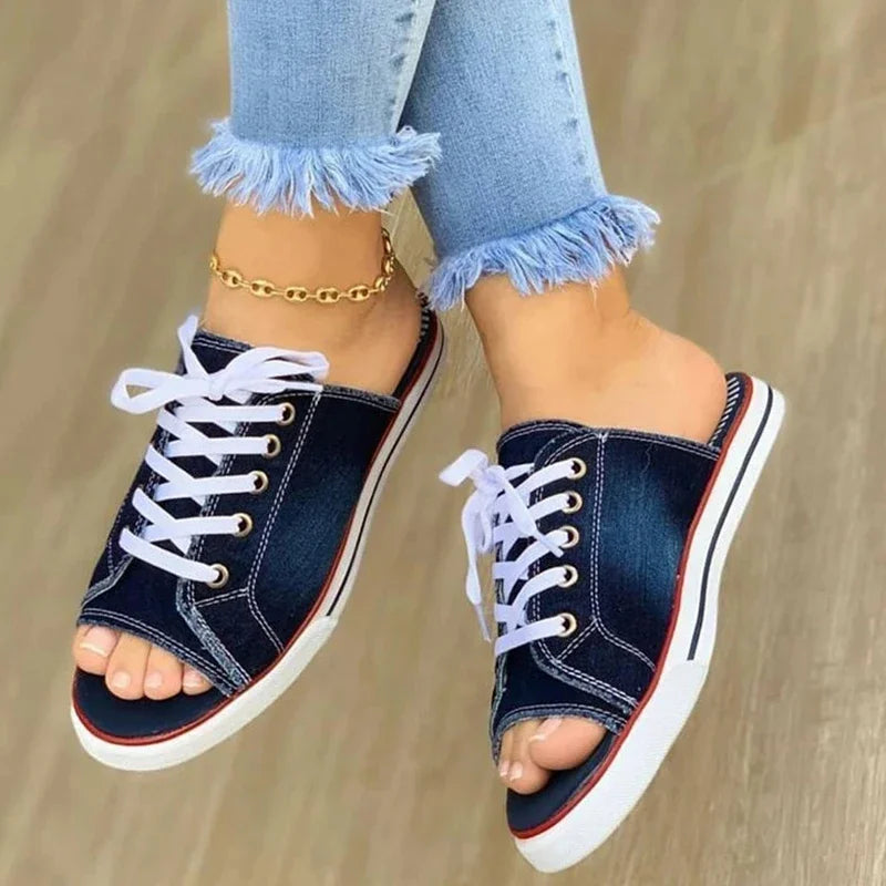 Ladies Slippers Canvas Lace-up